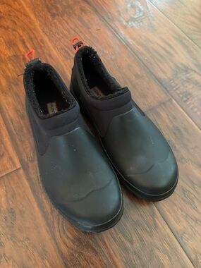 Hunter Black Slip-On Rain Boots with Red Heel Loops